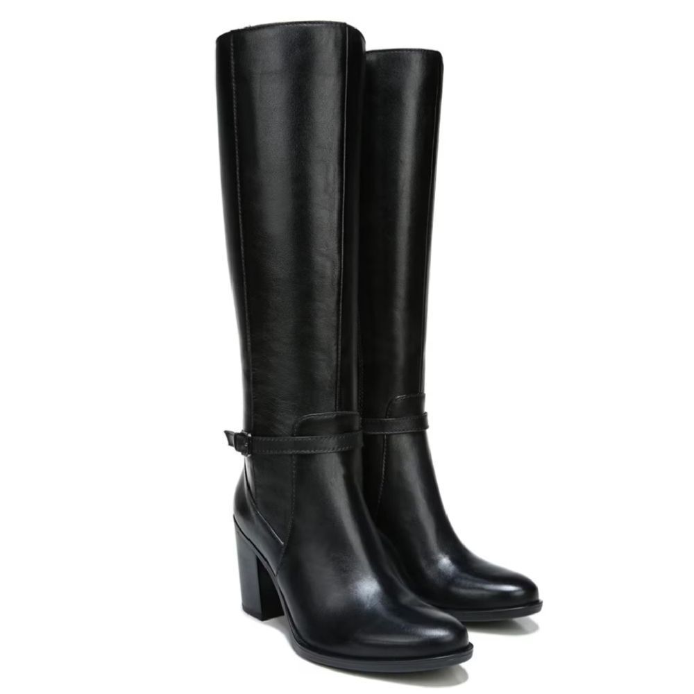Naturalizer‎ Kalina Black Leather Wide Calf Block Heel Knee High Boot 7.5 NWT